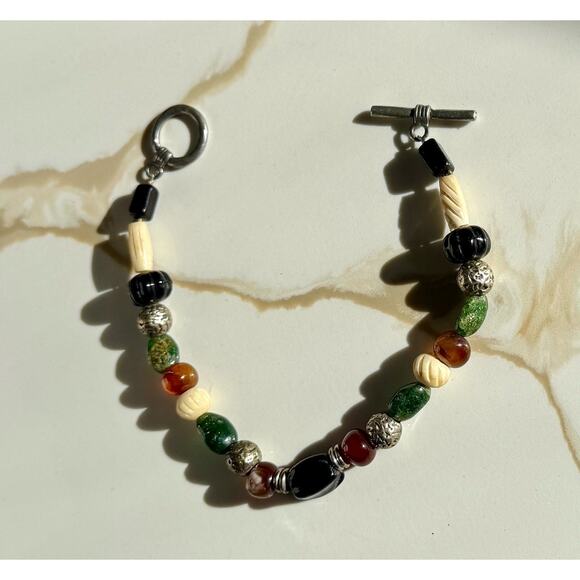 Boho Bracelet Multicolor Stone Bracelet 925 Sterling Silver Closure And Beads - Picture 4 of 4